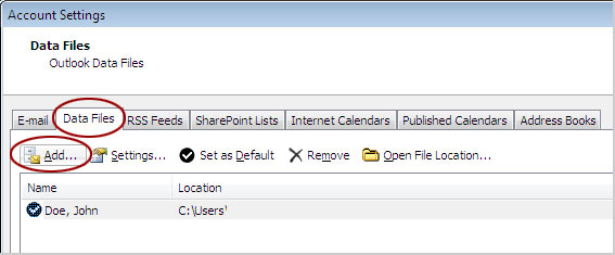 Add Outlook 2010 Data File