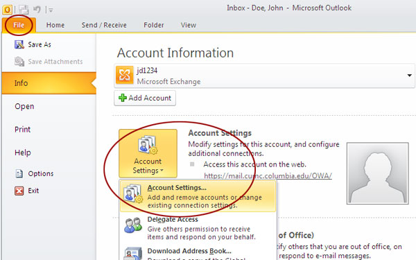 Outlook 2010 Account Settings